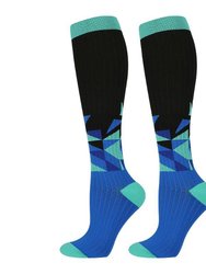 Unisex Graduated Colorful Patterned Compression Knee High Socks for Men and Women - Blue/Black