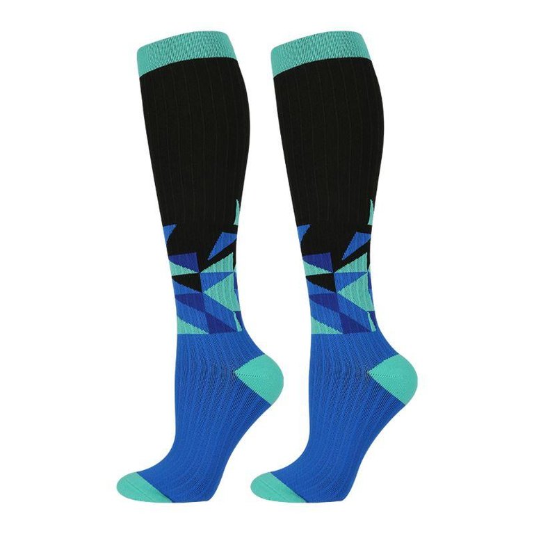 Unisex Graduated Colorful Patterned Compression Knee High Socks for Men and Women - Blue/Black
