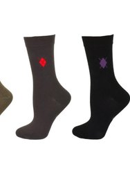 Women's Argyle Pattern Bamboo Crew Socks - Black, Brown, Tan