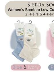 Women's Bamboo Low Cut Quarter 4-Pair Pack Lettuce Edge Ruffle Socks