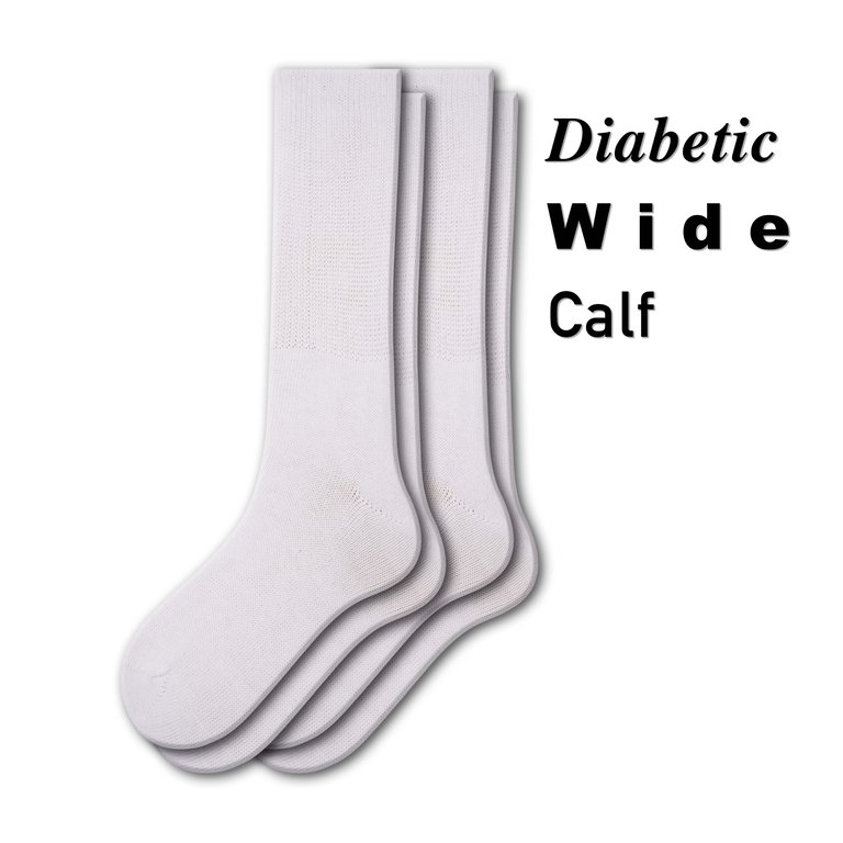 Women's Health Diabetic Extra Wide Calf Cotton Crew  2 Pair Pack Socks - White