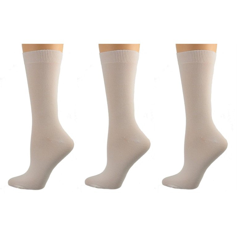 Women's Solid Color Bamboo Crew Socks - 3 Pairs - White