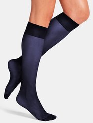 Silky Womens/Ladies Smooth Knit Knee Highs (2 Pairs) (Navy)