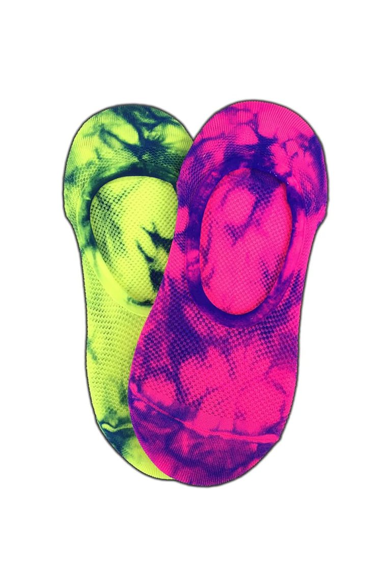 Silky Womens/Ladies Tie Dye Trainer Liners (2 Pairs) (Cerise/Lime) - Cerise/Lime