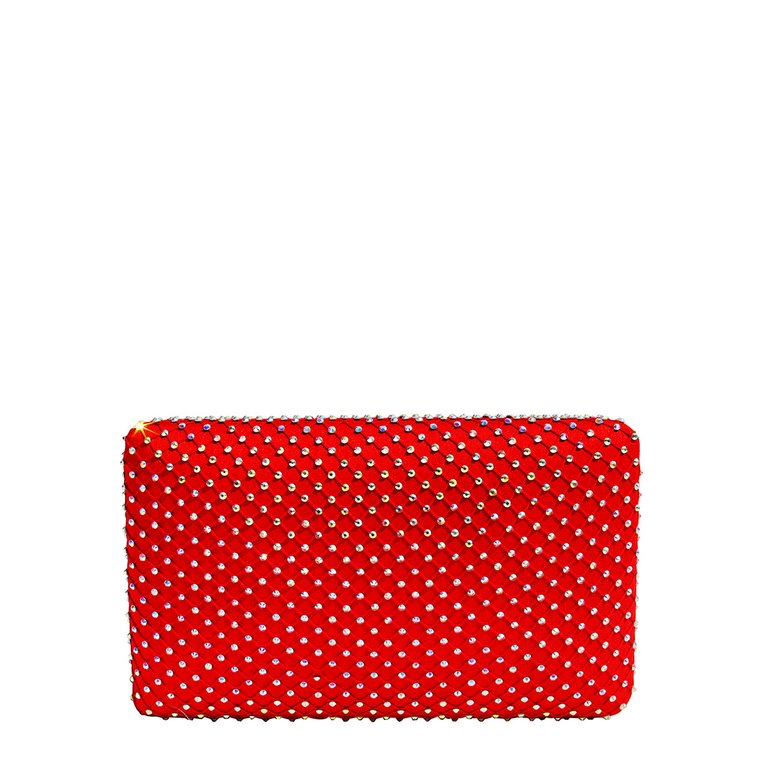 Ruby Fishnet Crystal Clutch - Red