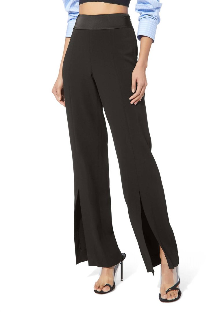 Ariah Crepe Satin Combo Front Slit Pant In Black - Black