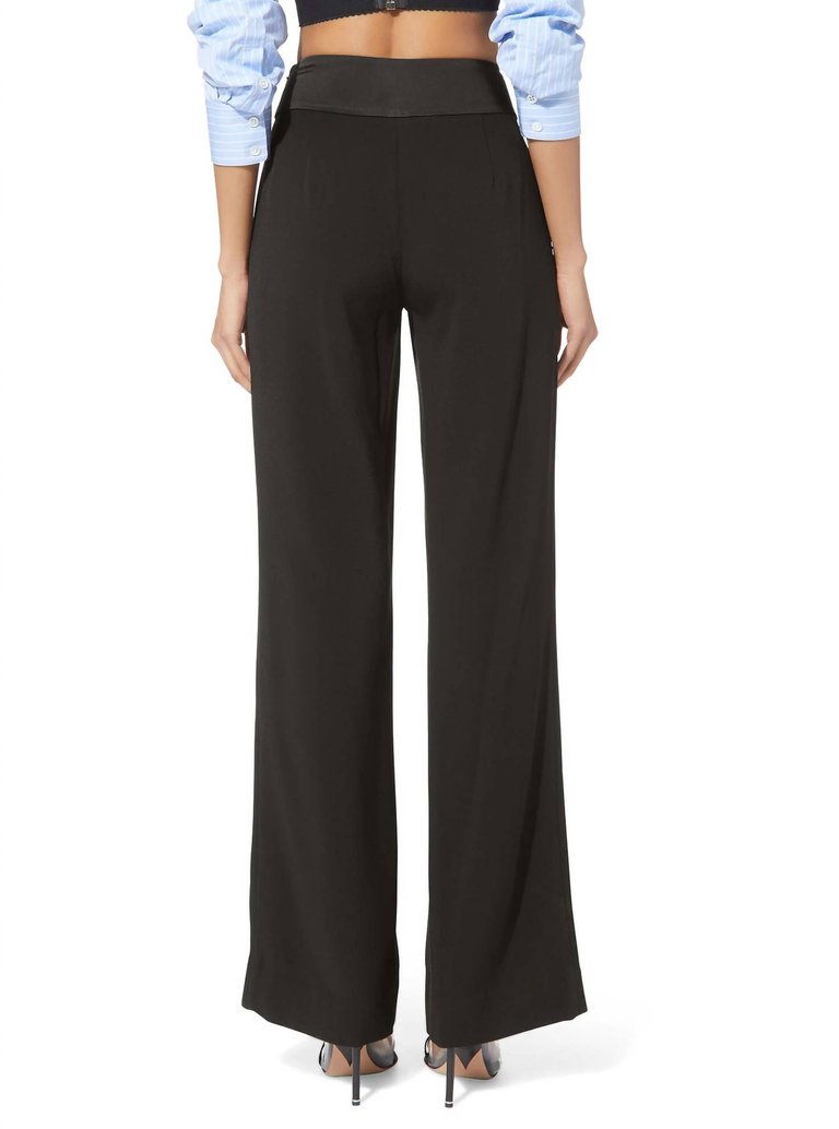 Ariah Crepe Satin Combo Front Slit Pant In Black