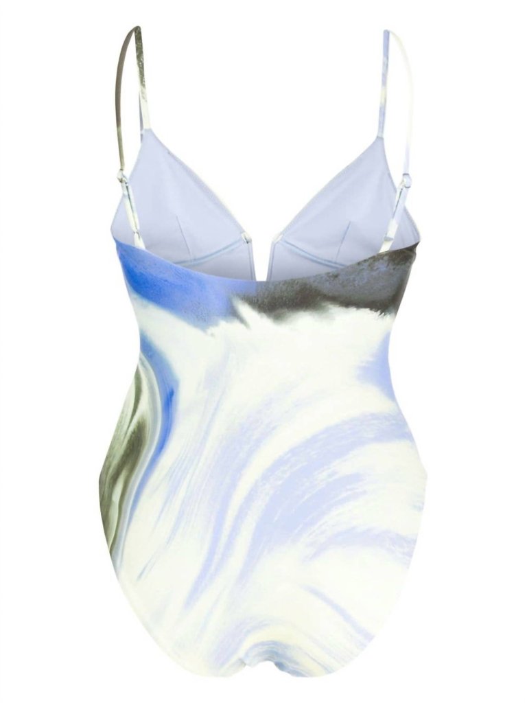 Maelle V-Neck One Piece Swimsuit In Marina Blue Print