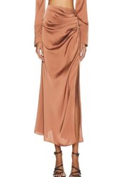 Marguerite Washed Charmeuse Ruched Midi Skirt (Final Sale) - Pecan
