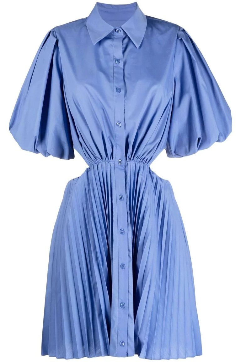 Nadine Pleated Poplin Puff Sleeve Shirt Dress - Hydrangea