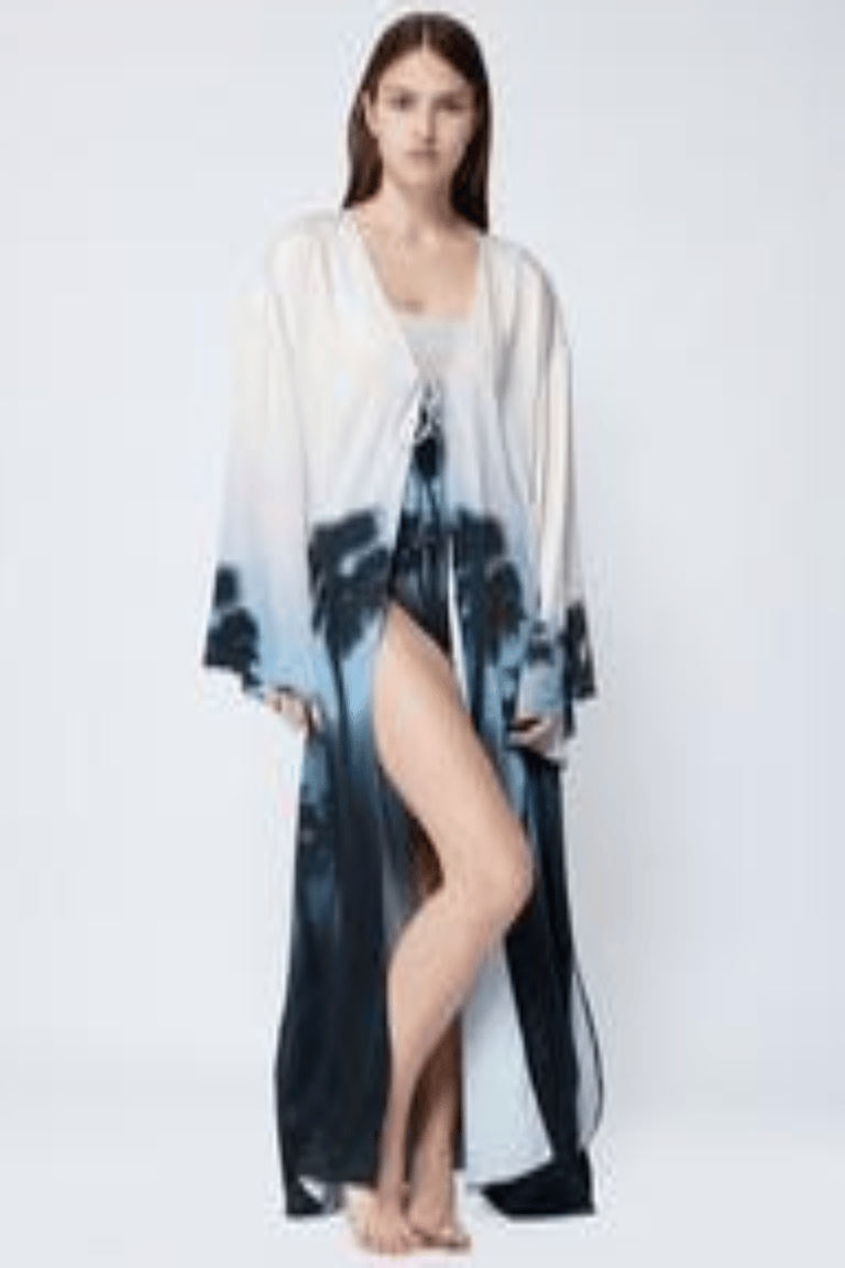 Pascal Long Sleeves Front Tie Maxi Dress - Hazy Palm Print