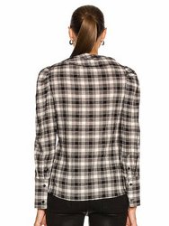 Rory Plaid Poplin Cutout Draped Shirt In Black Plaid