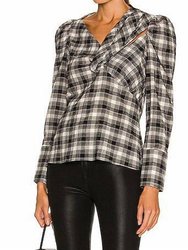 Rory Plaid Poplin Cutout Draped Shirt In Black Plaid - Black Plaid