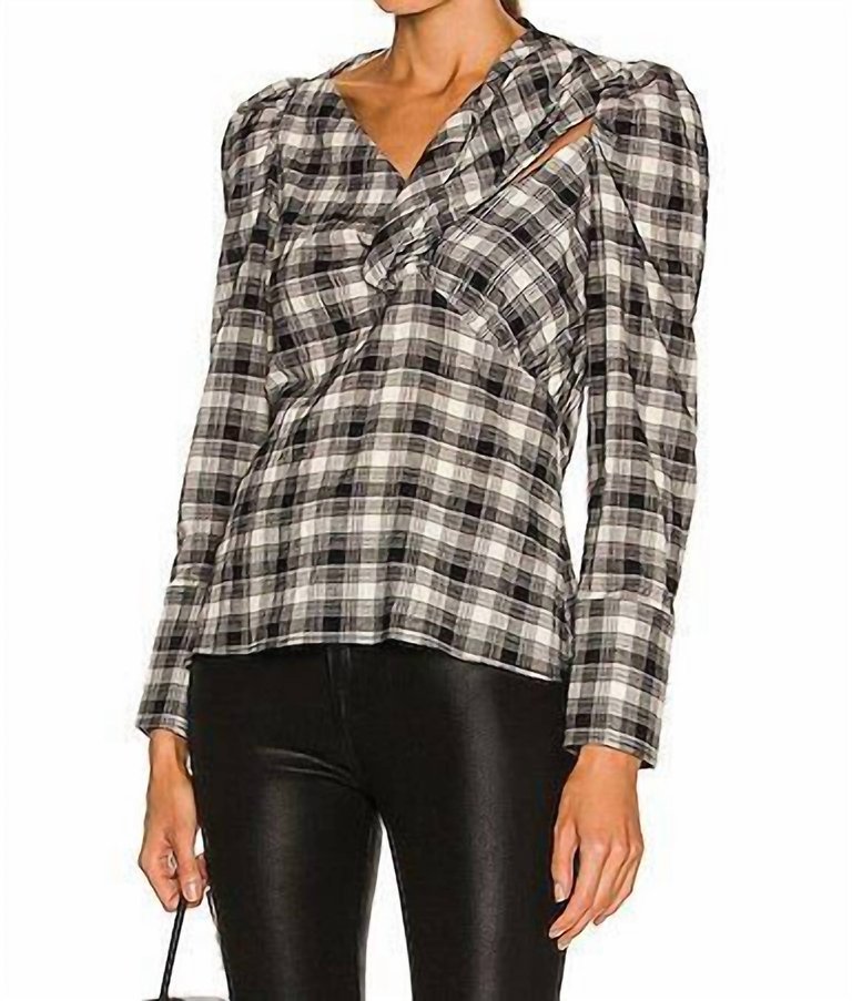 Rory Plaid Poplin Cutout Draped Shirt In Black Plaid - Black Plaid