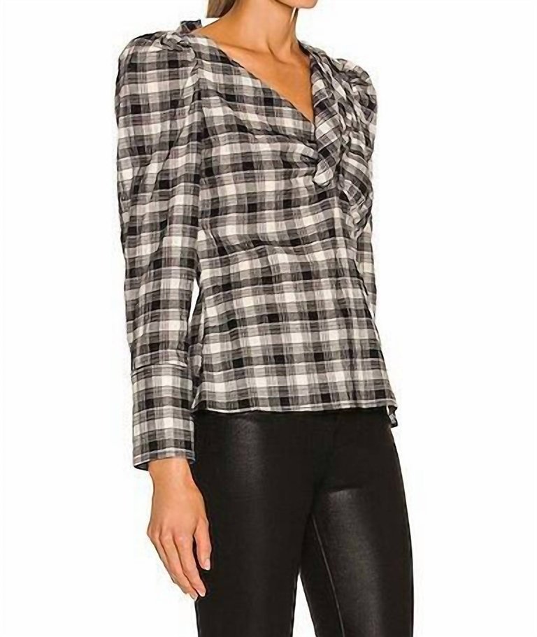 Rory Plaid Poplin Cutout Draped Shirt In Black Plaid