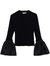 Women Agata Black Ribbed Knit Flutter Sleeves Top - Black