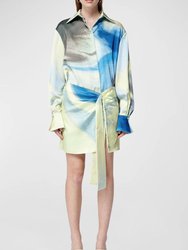 Women Larson Long sleeves Wrap Acetate Collared Minidress Marina Blueprint - Blue
