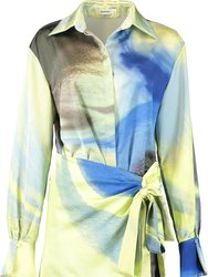 Women Larson Long sleeves Wrap Acetate Collared Minidress Marina Blueprint