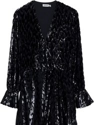 Women's Black Crushed Long Sleeve Metallic Jacquard Mini Dress - Black