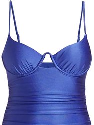 Women's Laine Ruched Underwire Nylon Spandex One-Piece Swimsuit Blue - Blue