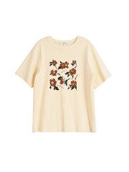 Chowxiaodou Camellia Graphic T-Shirt - Creamy Yellow
