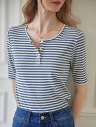 Claire Striped Blue Two-Piece Knitted T-Shirt