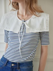 Claire Striped Blue Two-Piece Knitted T-Shirt