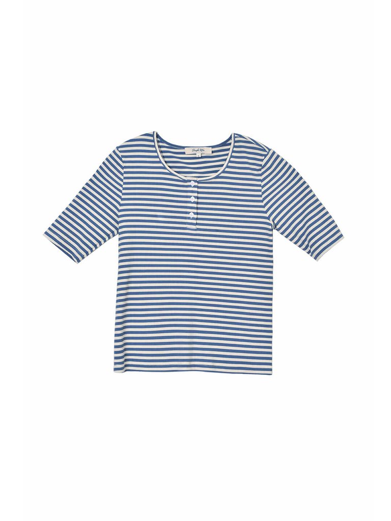 Claire Striped Blue Two-Piece Knitted T-Shirt - Blue