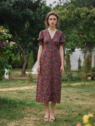 Kora Floral Printed Maxi Dress-Dark Red - Dark Red