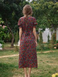 Kora Floral Printed Maxi Dress-Dark Red