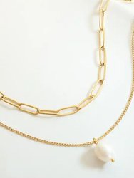 Adorned Layered Freshwater Pearl Necklace In 18K Gold Plated Stainless Steel