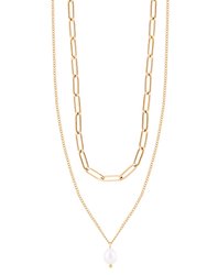 Adorned Layered Freshwater Pearl Necklace In 18K Gold Plated Stainless Steel - Gold