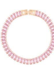 Allure Pink Rectangle Stone Tennis Chain Bracelet In 18K Gold Plated Stainless Steel - Gold, Pink