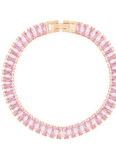Simply Rhona Allure Pink Rectangle Stone Tennis Chain Bracelet In 18K Gold Plated Stainless Steel product