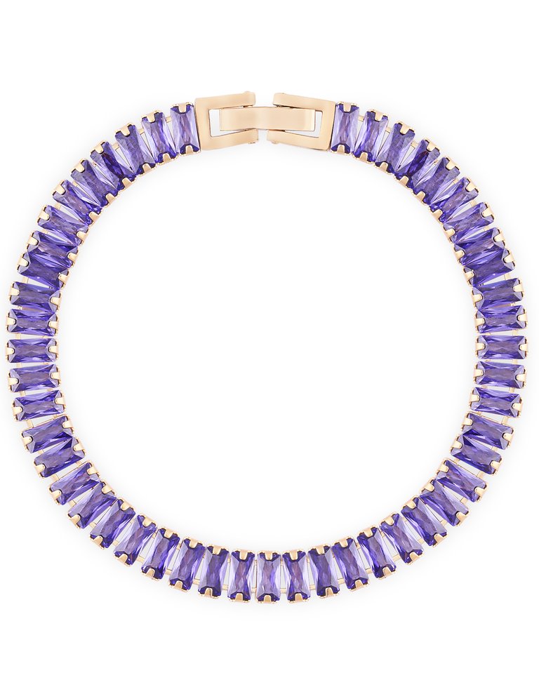 Amethyst Purple Rectangle Stone Tennis Chain Bracelet In 18K Gold Plated Stainless Steel - Gold, Purple, Amethyst