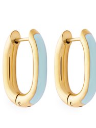 Aqua Enamel U Hoop Earrings In 18K Gold Plated Stainless Steel - Gold, Aqua