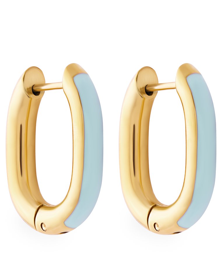 Aqua Enamel U Hoop Earrings In 18K Gold Plated Stainless Steel - Gold, Aqua