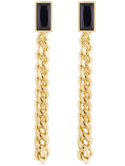 Simply Rhona Black Baguette Chain Earrings In 18K Gold Plated Stainless Steel product