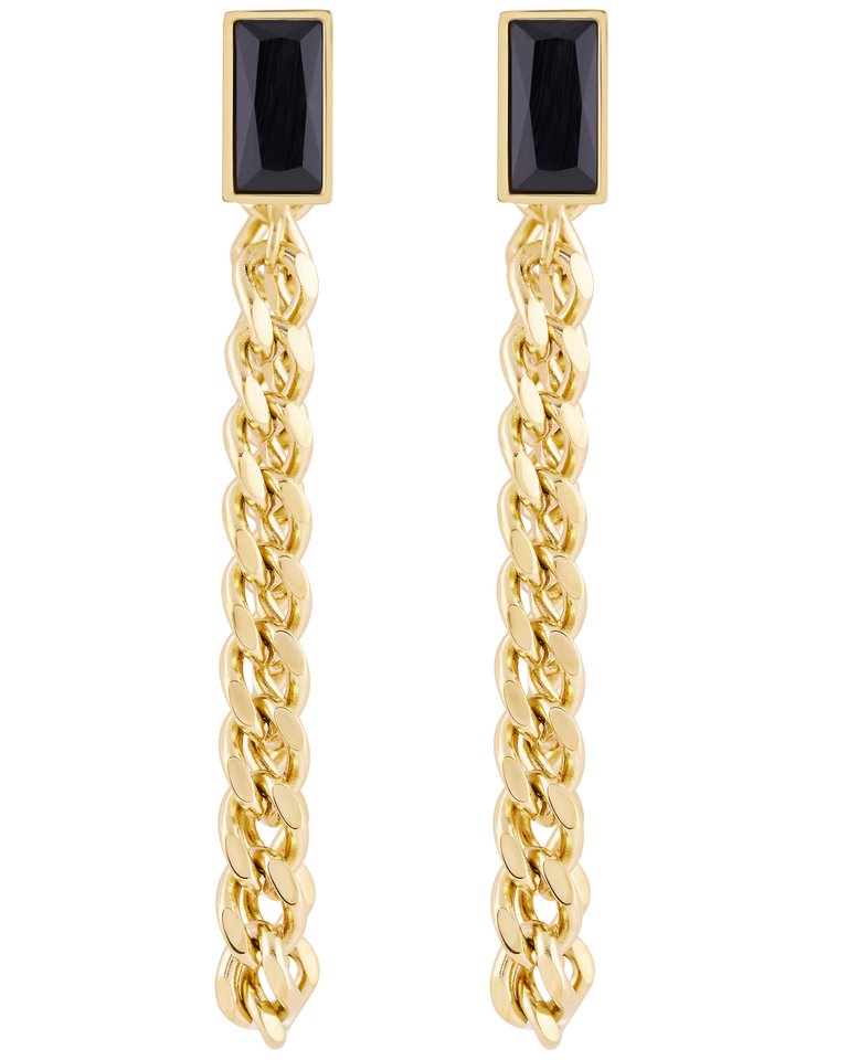 Black Baguette Chain Earrings In 18K Gold Plated Stainless Steel - Gold, Black