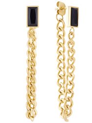 Black Baguette Chain Earrings In 18K Gold Plated Stainless Steel