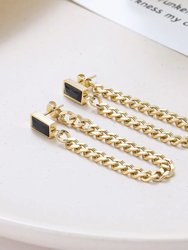 Black Baguette Chain Earrings In 18K Gold Plated Stainless Steel