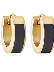 Black Enamel Huggie Hoop Earrings In 18K Gold Plated Stainless Steel - Gold, Black