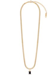 Black Stone Herringbone Chain Necklace In 18K Gold Plated Stainless Steel