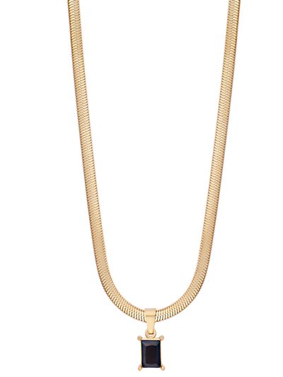 Simply Rhona Black Stone Herringbone Chain Necklace In 18K Gold Plated Stainless Steel product