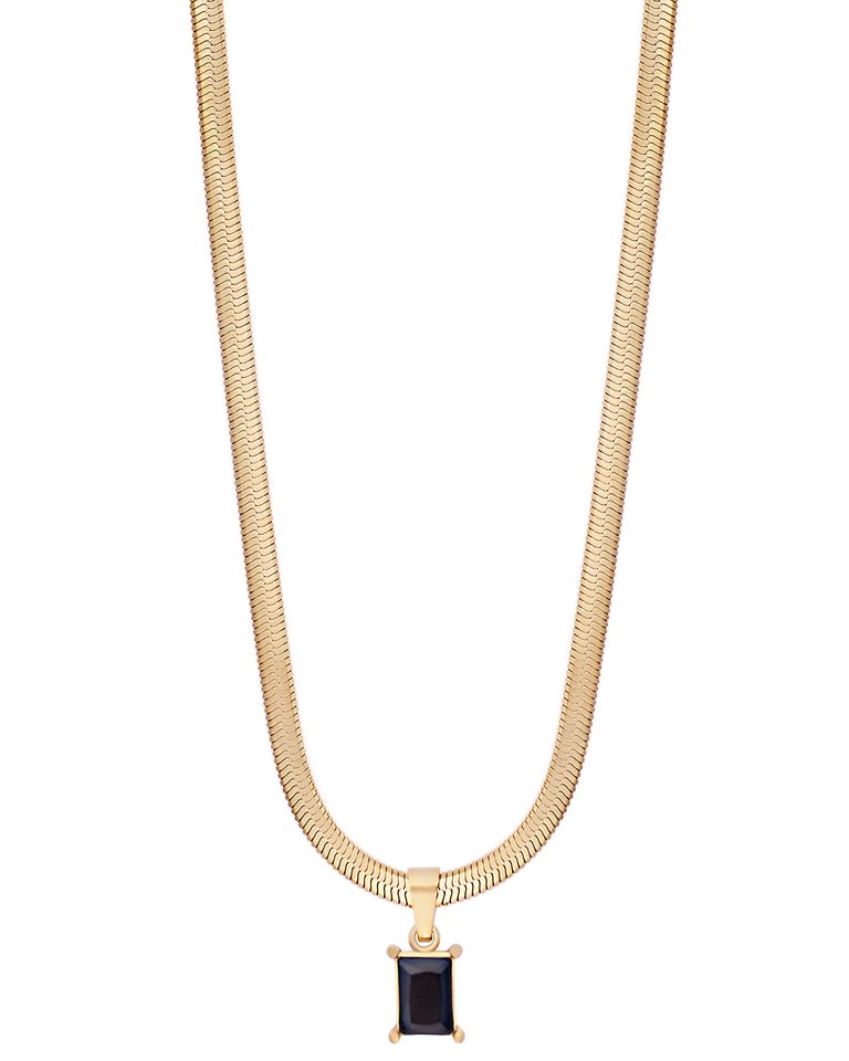 Black Stone Herringbone Chain Necklace In 18K Gold Plated Stainless Steel - Gold, Black