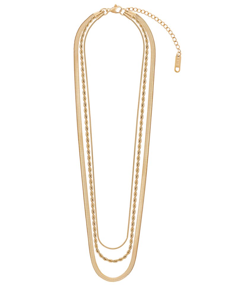 Cascade Layered Chain Necklace In 18K Gold Plated Stainless Steel