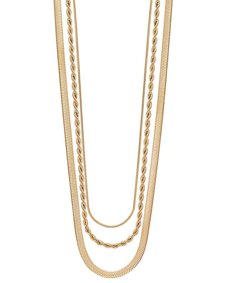 Cascade Layered Chain Necklace In 18K Gold Plated Stainless Steel - Gold