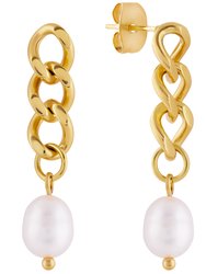 Chunky Chain Pearl Earrings In 18K Gold Plated Stainless Steel