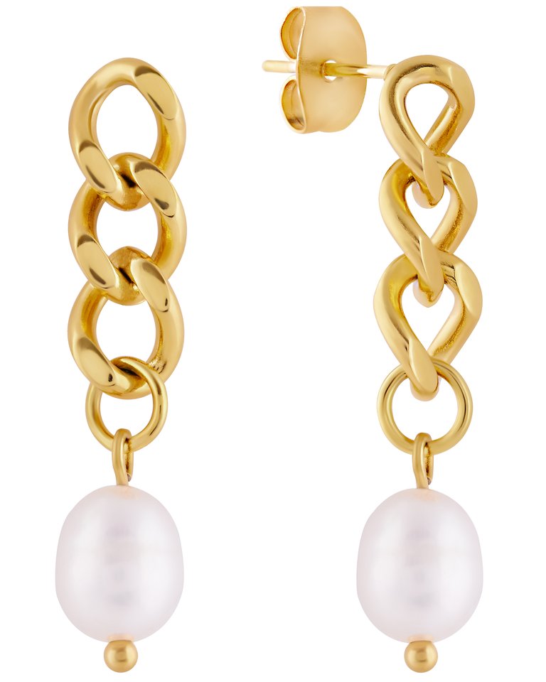 Chunky Chain Pearl Earrings In 18K Gold Plated Stainless Steel