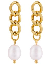 Chunky Chain Pearl Earrings In 18K Gold Plated Stainless Steel - Gold